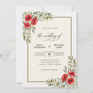 Convite Casamento com Folhagem de Papoula Escarlate