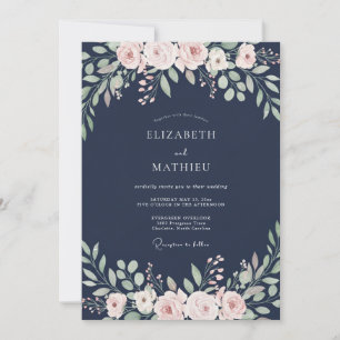 Convite Casamento com Folhagem de Pêssego à Meia-Noite Euc