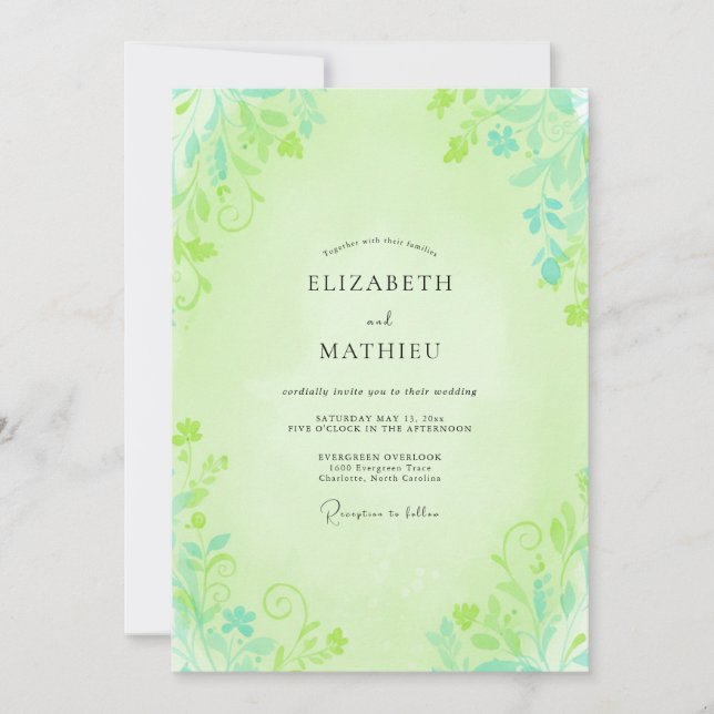 Convite Casamento com Folhagem de Pistache Eucalipto Suave (Frente)