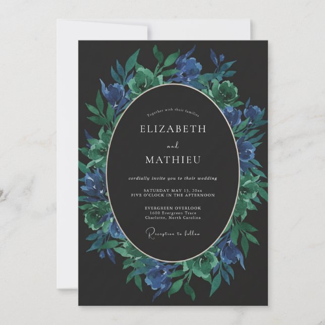 Convite Casamento com Folhagem de Safira e Esmeralda Eucal (Frente)