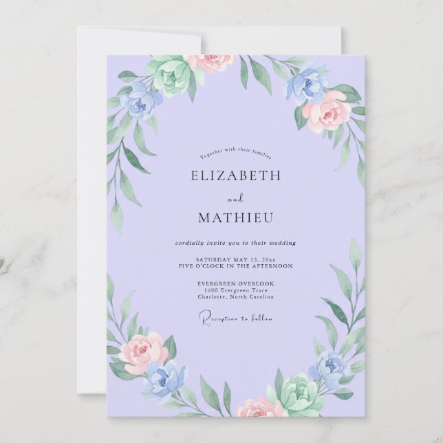 Convite Casamento com Folhagem de Sage e Rosa Bege de Vinc (Frente)