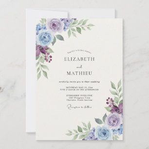 Convite Casamento com Folhagem de Salva Violeta Periwinkle