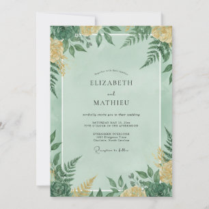 Convite Casamento com Folhagem de Samambaia Menta