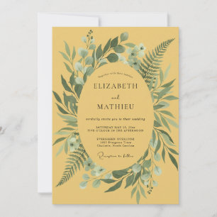 Convite Casamento com Folhagem de Samambaia Mostarda
