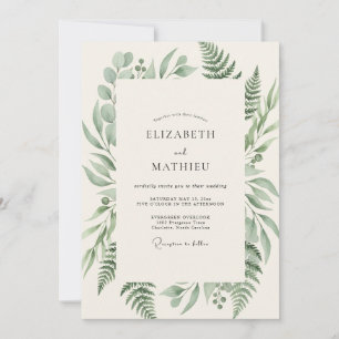 Convite Casamento com Folhagem de Samambaia Oliva