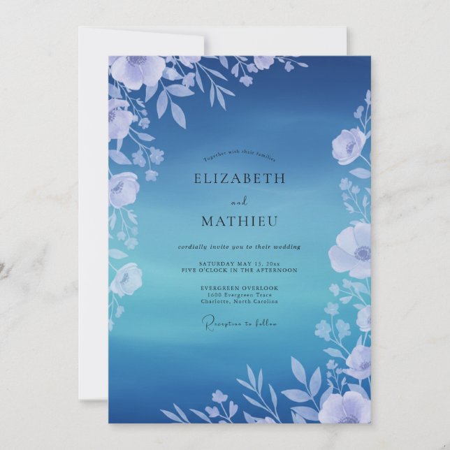 Convite Casamento com Folhagem de Vinha Safira (Frente)