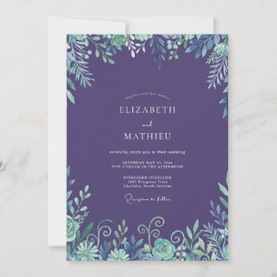 Convite Casamento com Folhagem em Aquarela Âmbar