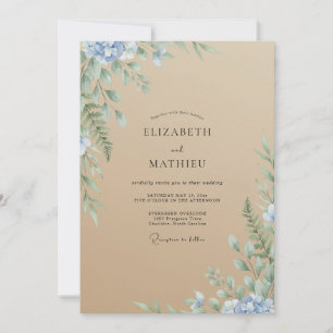 Convite Casamento com Folhagem em Aquarela Bege