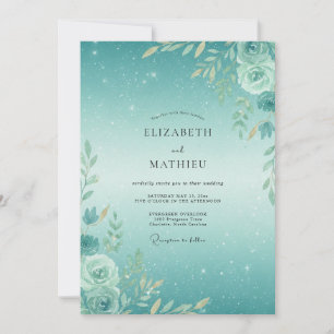 Convite Casamento com Folhagem em Aquarela de Espuma do Ma