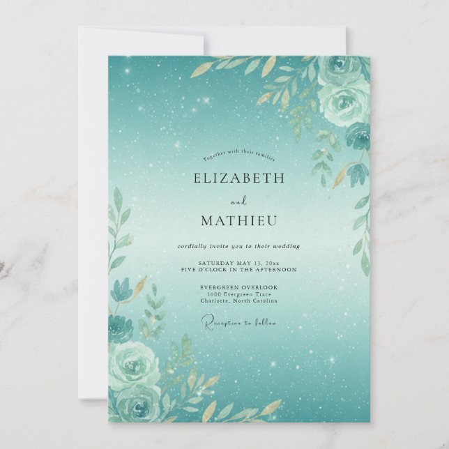 Convite Casamento com Folhagem em Aquarela de Espuma do Ma (Frente)