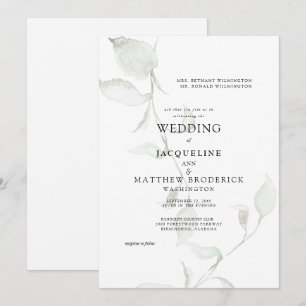 Convite Casamento com Folhagem em Aquarela Moderna