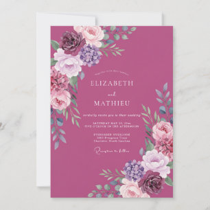 Convite Casamento com Folhagem em Aquarela Roxa