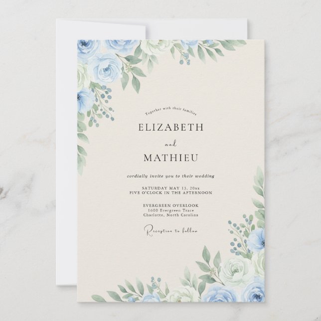 Convite Casamento com Folhagem Eucalipto Azul Céu (Frente)