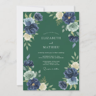 Convite Casamento com Folhagem Eucalipto Hunter Índigo