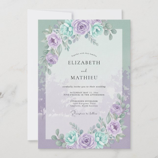 Convite Casamento com folhagem hortelã e vinca (Frente)