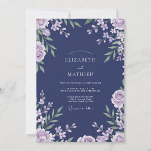 Convite Casamento com Folhagem Lilás Índigo e Salvia
