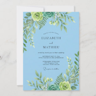 Convite Casamento com Folhagem Muted Eucalipto Céu Mint