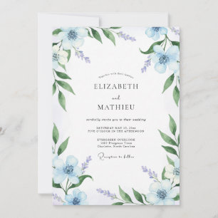 Convite Casamento com Folhagem Pintada Artística Azure