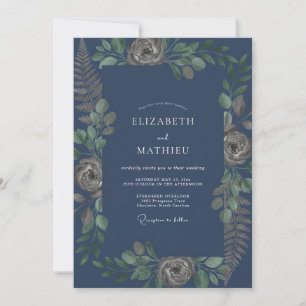 Convite Casamento com Folhagem Pintada de Aço