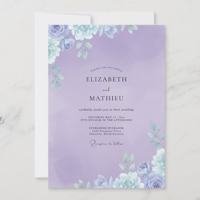 Convite Casamento com Folhagem Pintada de Ámbar (Frente)