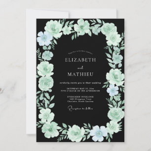 Convite Casamento com Folhagem Pintada de Aqua de Flor Sil