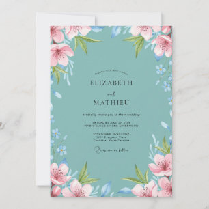 Convite Casamento com Folhagem Pintada de Azul Turquesa
