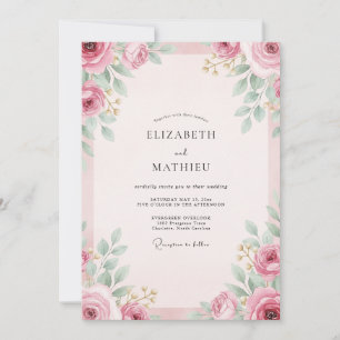 Convite Casamento com Folhagem Pintada de Bege Rosado