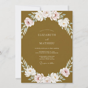 Convite Casamento com Folhagem Pintada de Dourado Mostarda