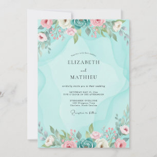 Convite Casamento com Folhagem Pintada de Hortelã