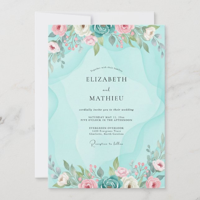 Convite Casamento com Folhagem Pintada de Hortelã (Frente)