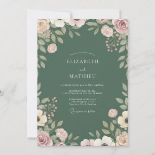 Convite Casamento com Folhagem Pintada de Oliva