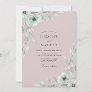 Convite Casamento com Folhagem Pintada de Rosado
