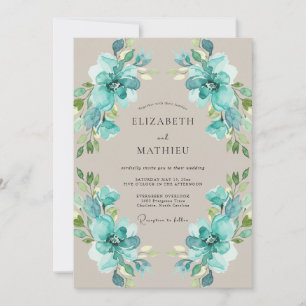 Convite Casamento com Folhagem Pintada de Turquesa