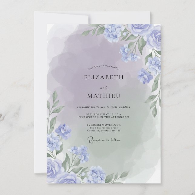 Convite Casamento com Folhagem Pintada de Vinca Dourada (Frente)