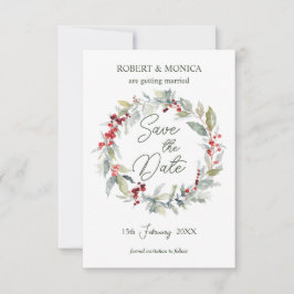 Convite Casamento com Folhagem Vermelha Berries Greenery S
