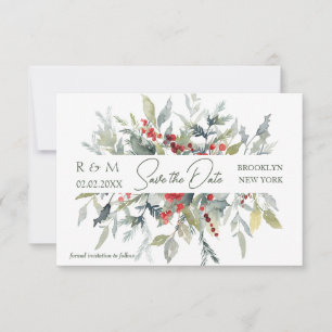 Convite Casamento com Folhagem Vermelha Berries Greenery S