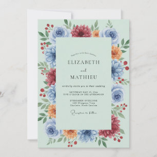 Convite Casamento com Folhas Amarelas Azuis