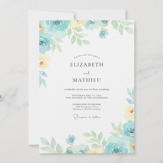 Convite Casamento com Folhas Amarelas Azure (Frente)