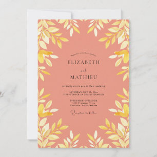 Convite Casamento com Folhas Amarelas de Coral