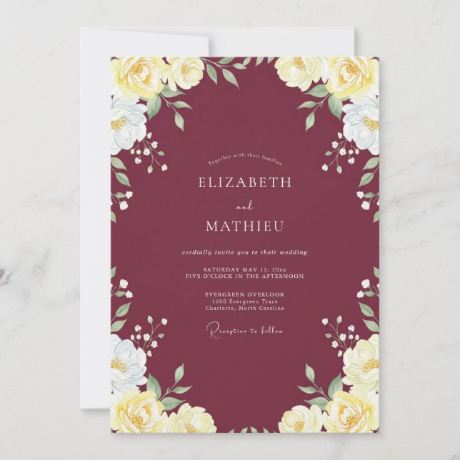 Convite Casamento com Folhas Amarelas e Marrom (Frente)