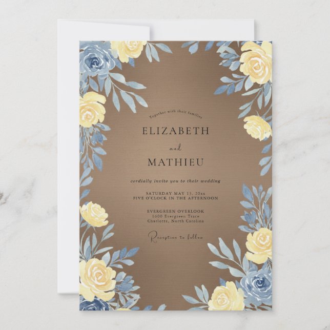 Convite Casamento com Folhas Amarelas em Tom Taupe (Frente)