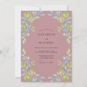 Convite Casamento com Folhas Amarelas Malva