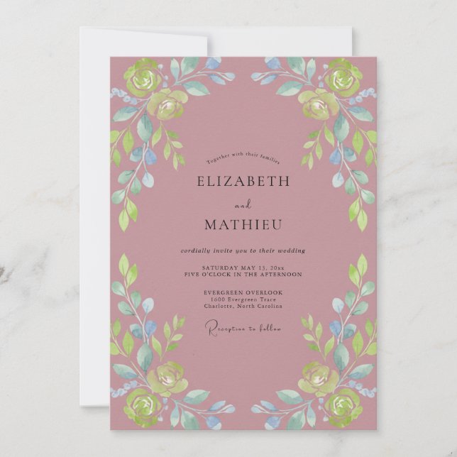 Convite Casamento com Folhas Amarelas Malva (Frente)