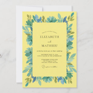 Convite Casamento com Folhas Aquáticas Amarelas
