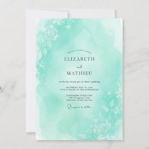 Convite Casamento com Folhas Aquáticas de Hortelã Jardim