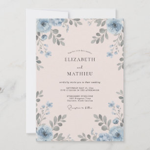 Convite Casamento com Folhas Azure Blush