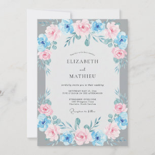 Convite Casamento com Folhas Azure Soft Blush