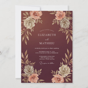 Convite Casamento com Folhas Bege Marrom