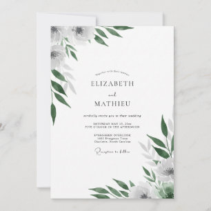 Convite Casamento com Folhas Brancas de Esmeralda