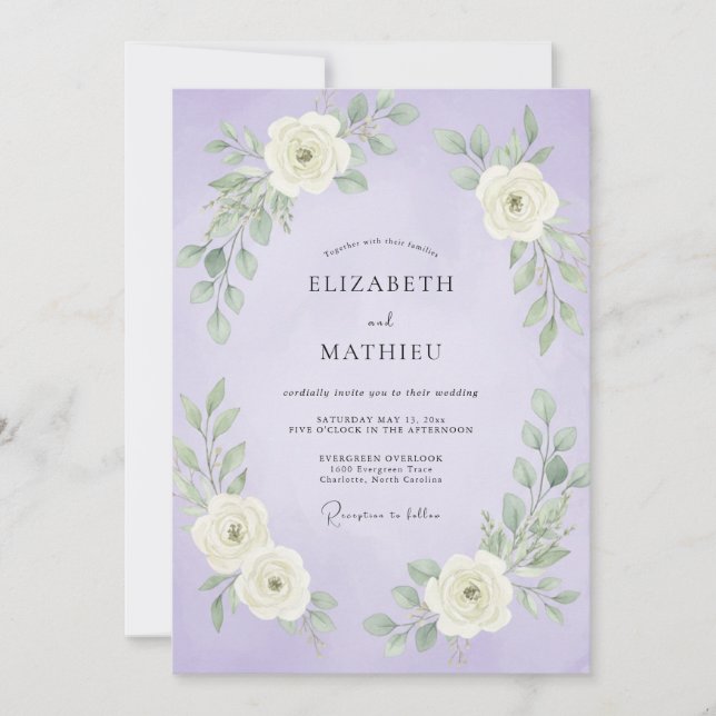 Convite Casamento com Folhas Brancas de Lavanda (Frente)